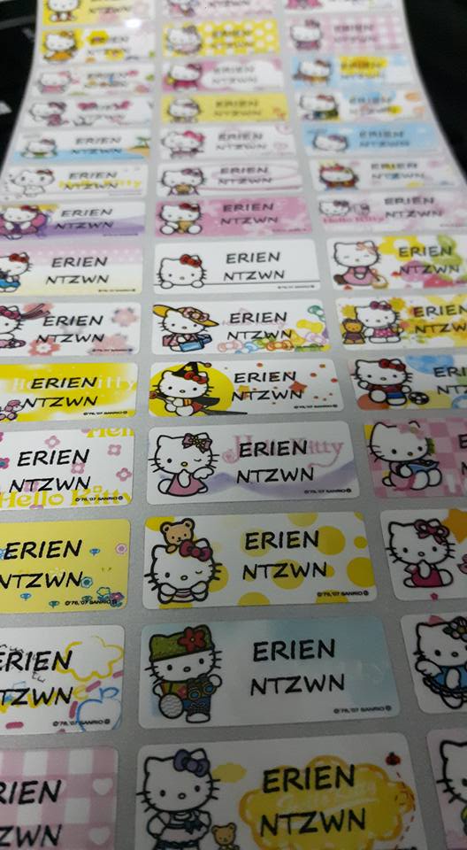 Sticker Nama/ Standard. Saiz M. Hello Kitty. Harga 1 set - 80 keping.